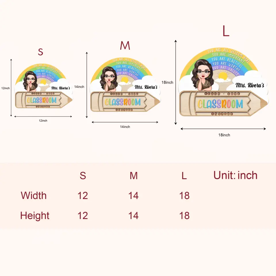 Personalized Custom Door Sign - Welcoming, Teacher's Day Gift For Teacher - Teacher Rainbow Classroom