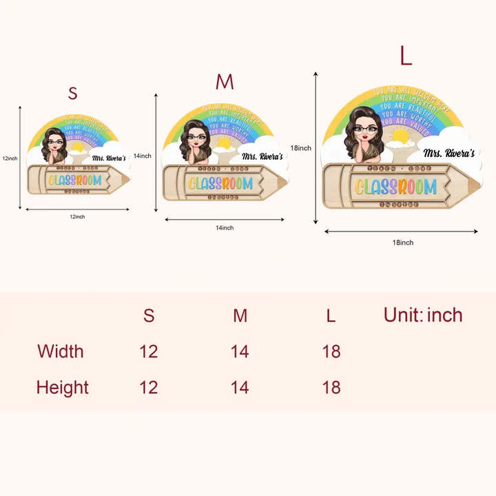 Personalized Custom Door Sign - Welcoming, Teacher's Day Gift For Teacher - Teacher Rainbow Classroom