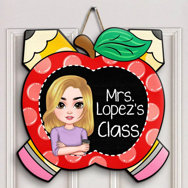 Personalized Custom Door Sign - Welcoming, Teacher's Day Gift For Teacher - Teacher Pencil Apple