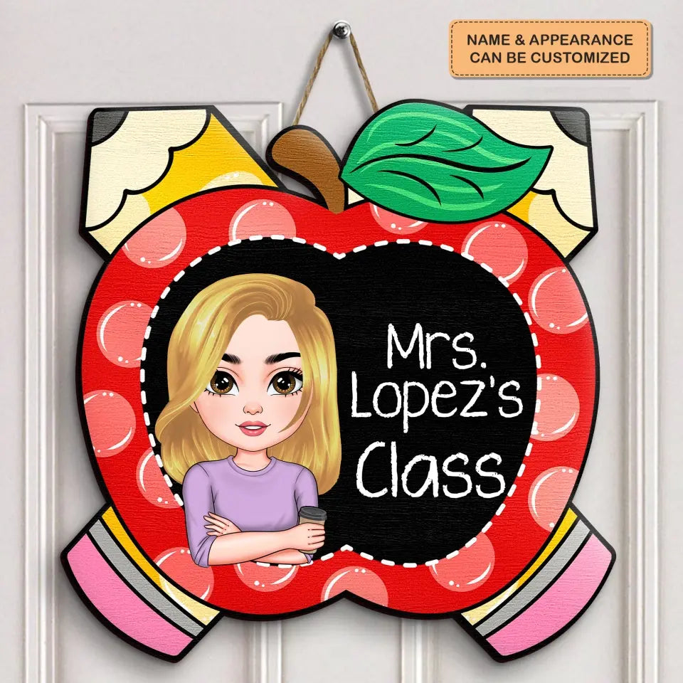 Personalized Custom Door Sign - Welcoming, Teacher's Day Gift For Teacher - Teacher Pencil Apple