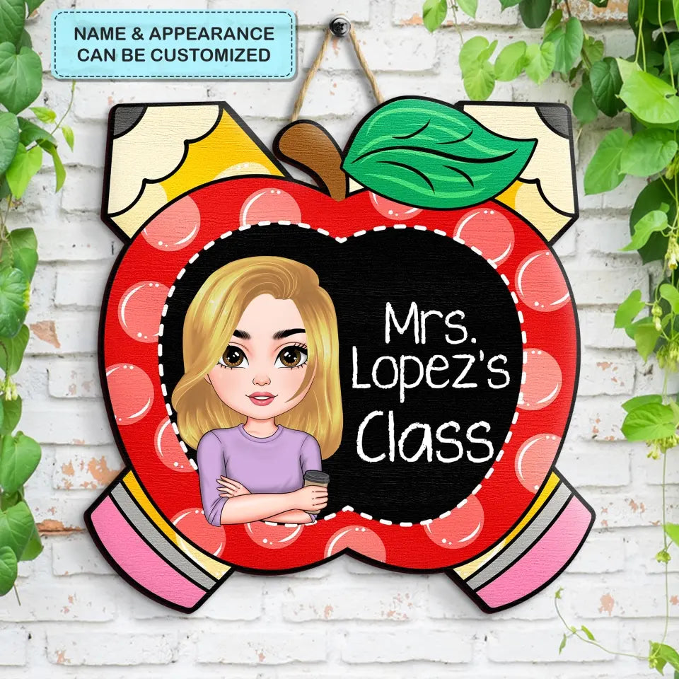 Personalized Custom Door Sign - Welcoming, Teacher's Day Gift For Teacher - Teacher Pencil Apple
