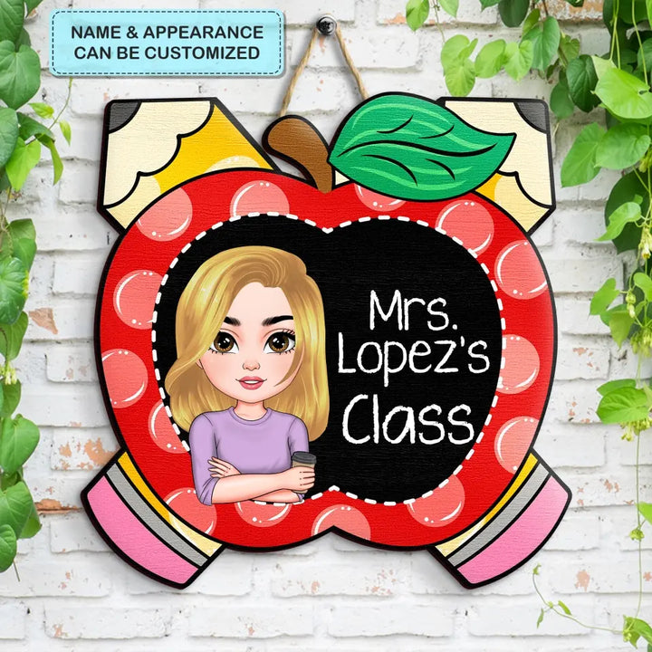 Personalized Custom Door Sign - Welcoming, Teacher's Day Gift For Teacher - Teacher Pencil Apple