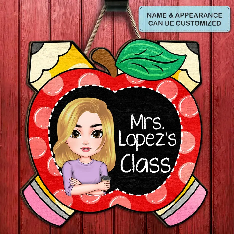 Personalized Custom Door Sign - Welcoming, Teacher's Day Gift For Teacher - Teacher Pencil Apple