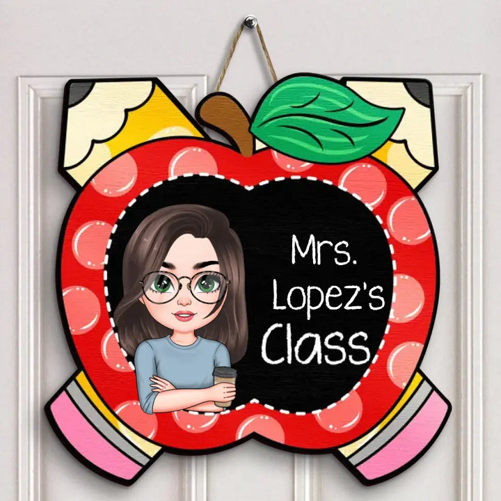 Personalized Custom Door Sign - Welcoming, Teacher's Day Gift For Teacher - Teacher Pencil Apple