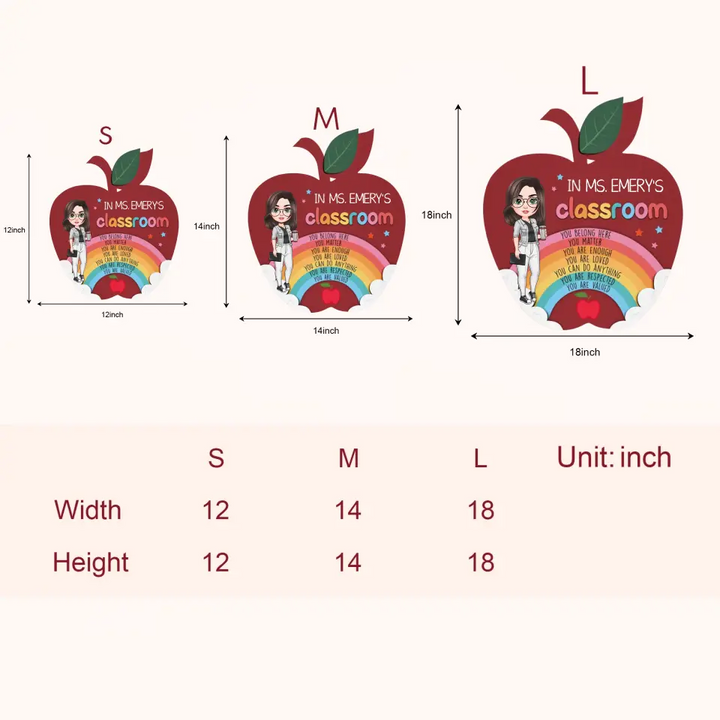 Personalized Custom Door Sign - Welcoming, Teacher's Day Gift For Teacher - Red Apple Rainbow Door Sign