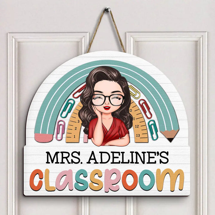 Personalized Custom Door Sign - Teacher's Day Gift For Teacher - Rainbow Classroom
