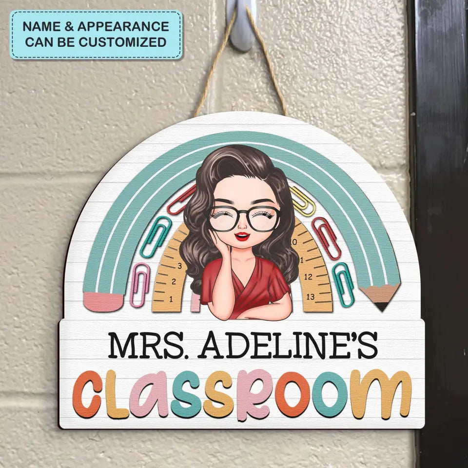 Personalized Custom Door Sign - Teacher's Day Gift For Teacher - Rainbow Classroom