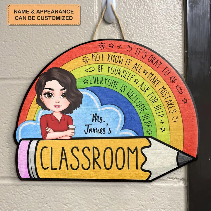 Personalized Custom Door Sign - Welcoming, Teacher's Day Gift For Teacher - It's Okay To Make Mistakes