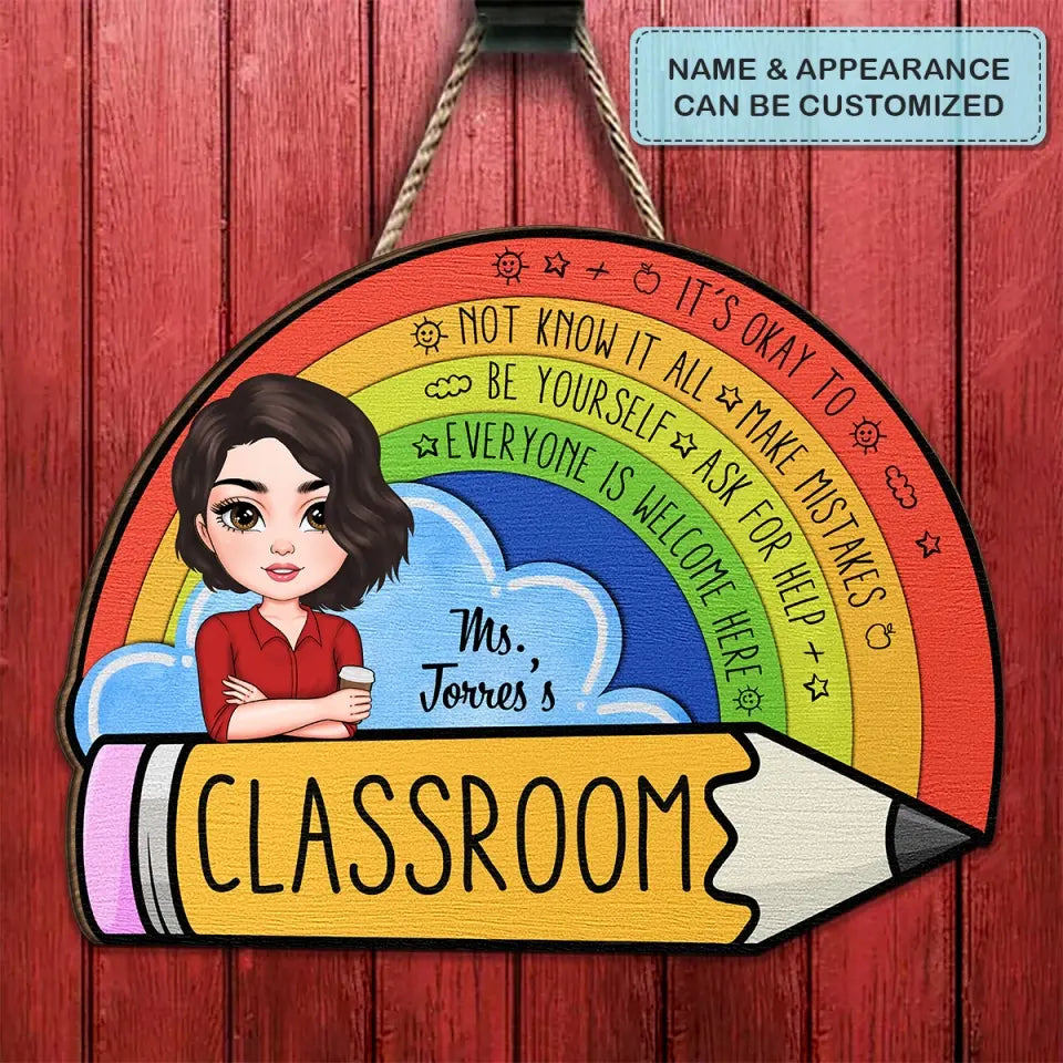 Personalized Custom Door Sign - Welcoming, Teacher's Day Gift For Teacher - It's Okay To Make Mistakes