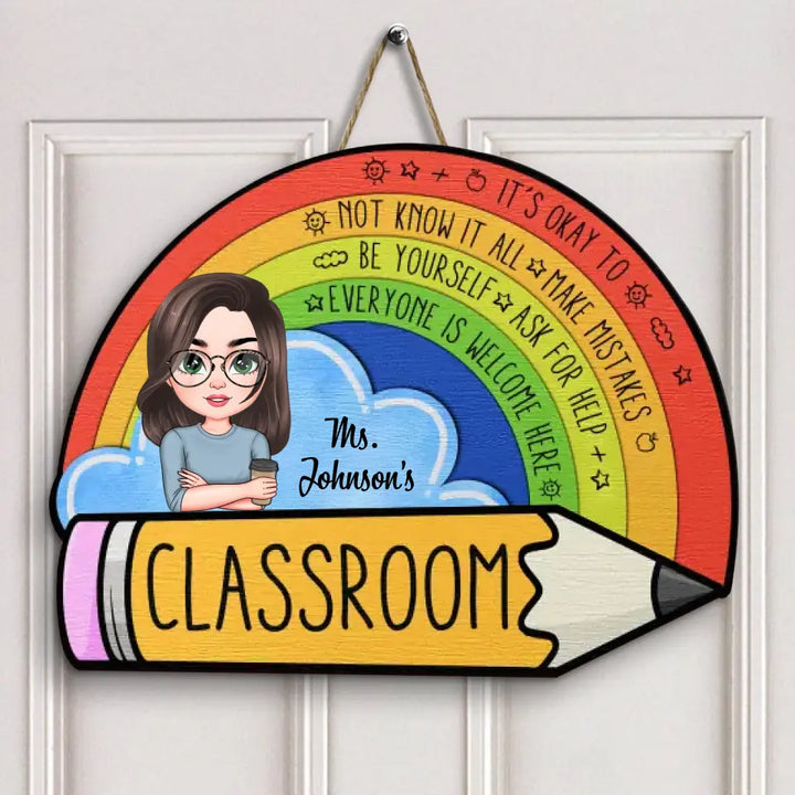 Personalized Custom Door Sign - Welcoming, Teacher's Day Gift For Teacher - It's Okay To Make Mistakes