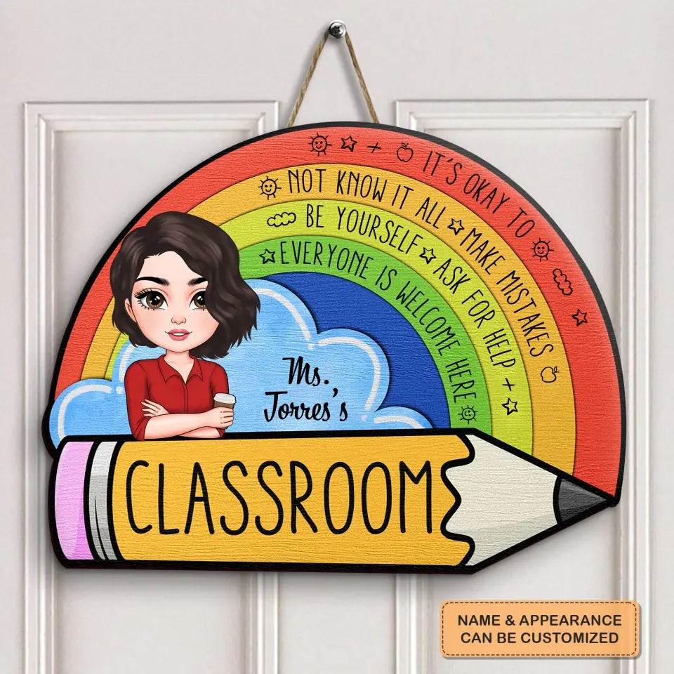 Personalized Custom Door Sign - Welcoming, Teacher's Day Gift For Teacher - It's Okay To Make Mistakes