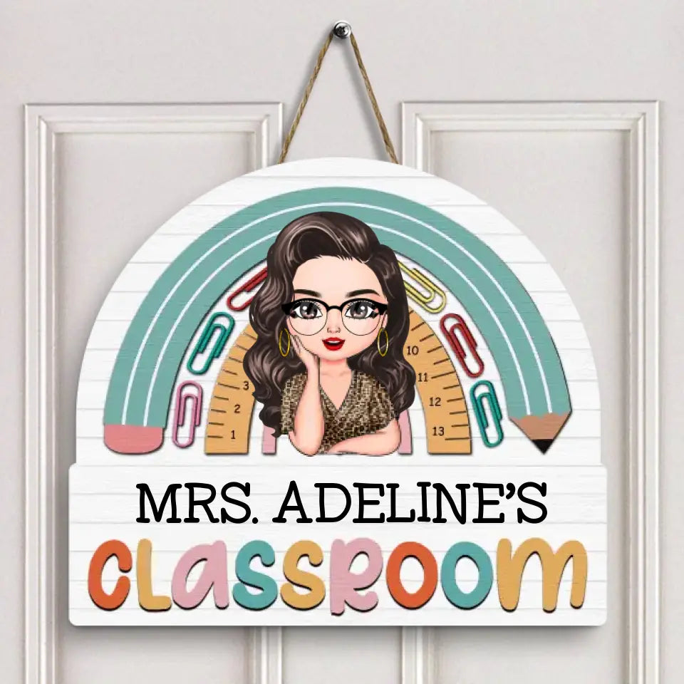 Personalized Custom Door Sign - Teacher's Day Gift For Teacher - Rainbow Classroom