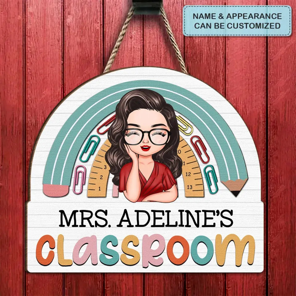Personalized Custom Door Sign - Teacher's Day Gift For Teacher - Rainbow Classroom
