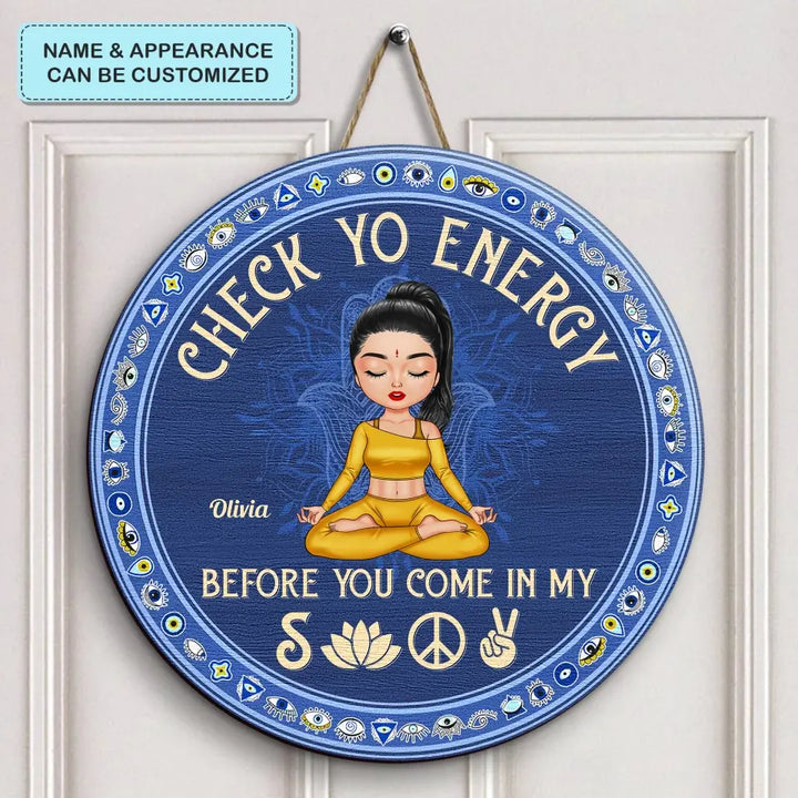 Personalized Custom Door Sign - Gift For Yoga Lover - Check Yo Energy
