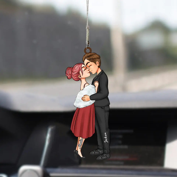 Personalized Custom Car Hanging Ornament - Anniversary, Birthday Gift For Couple - Kiss Couple AGCDM047