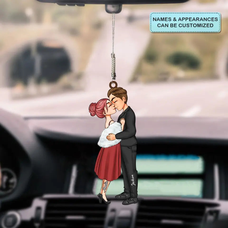 Personalized Custom Car Hanging Ornament - Anniversary, Birthday Gift For Couple - Kiss Couple AGCDM047