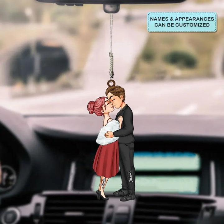Personalized Custom Car Hanging Ornament - Anniversary, Birthday Gift For Couple - Kiss Couple AGCDM047