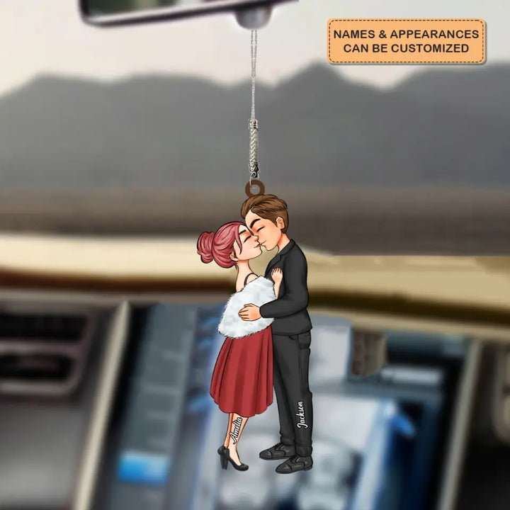 Personalized Custom Car Hanging Ornament - Anniversary, Birthday Gift For Couple - Kiss Couple AGCDM047