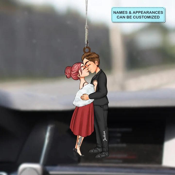 Personalized Custom Car Hanging Ornament - Anniversary, Birthday Gift For Couple - Kiss Couple AGCDM047