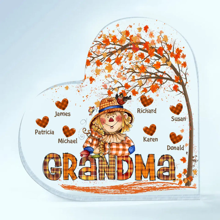 Personalized Custom Heart-shaped Acrylic Plaque - Mother's Day Gift For Mom, Grandma - Grandma Scarecrow Fall