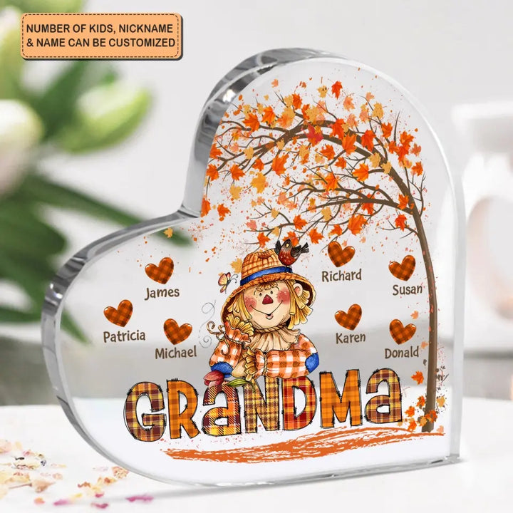 Personalized Custom Heart-shaped Acrylic Plaque - Mother's Day Gift For Mom, Grandma - Grandma Scarecrow Fall