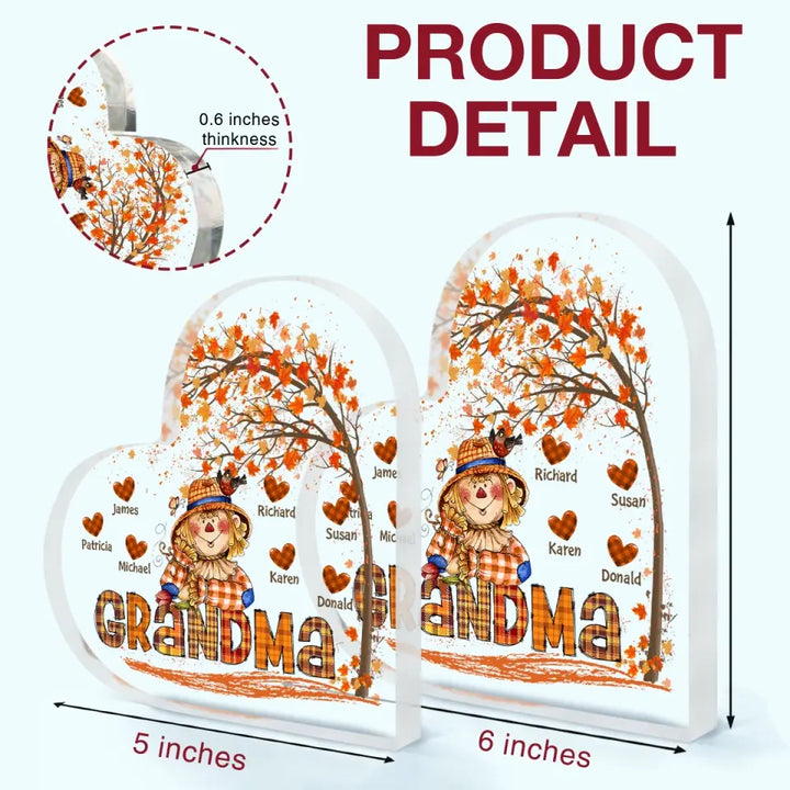 Personalized Custom Heart-shaped Acrylic Plaque - Mother's Day Gift For Mom, Grandma - Grandma Scarecrow Fall