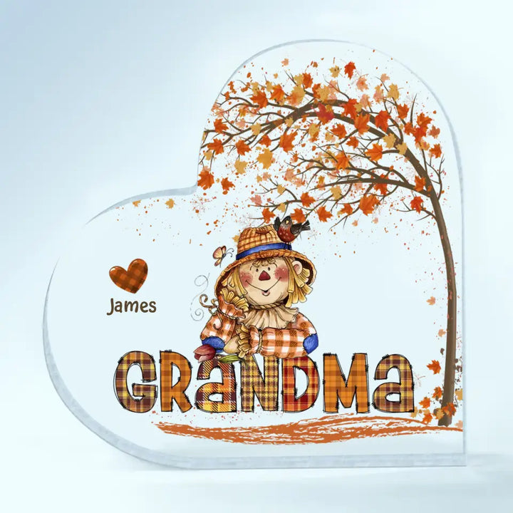 Personalized Custom Heart-shaped Acrylic Plaque - Mother's Day Gift For Mom, Grandma - Grandma Scarecrow Fall