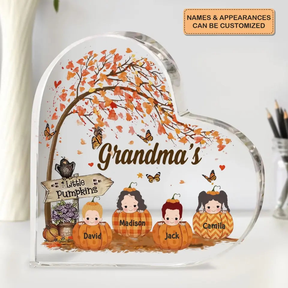 Personalized Custom Heart-shaped Acrylic Plaque - Mother's Day Gift For Mom, Grandma - Grandma's Little Pumpkin