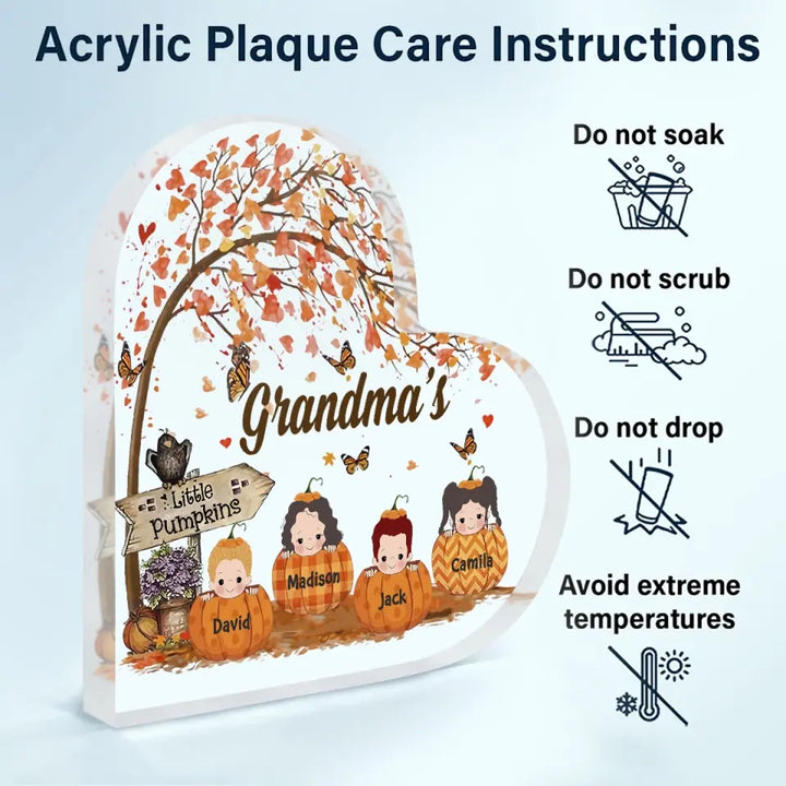 Personalized Custom Heart-shaped Acrylic Plaque - Mother's Day Gift For Mom, Grandma - Grandma's Little Pumpkin