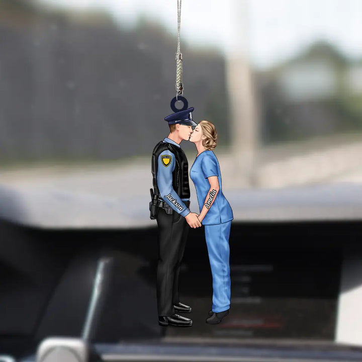 Personalized Custom Car Hanging Ornament - Anniversary, Birthday Gift For Couple - Couple Job Nurse Police Officer Firefighter EMS Military AGCDM046