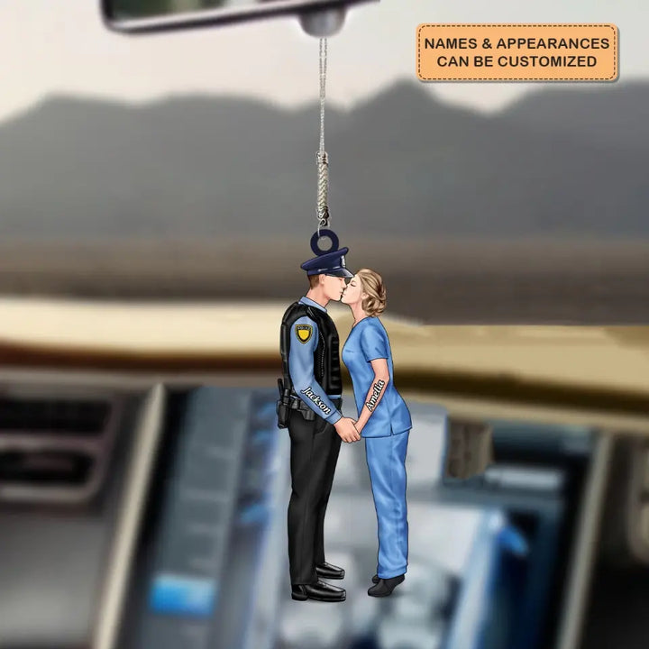 Personalized Custom Car Hanging Ornament - Anniversary, Birthday Gift For Couple - Couple Job Nurse Police Officer Firefighter EMS Military AGCDM046