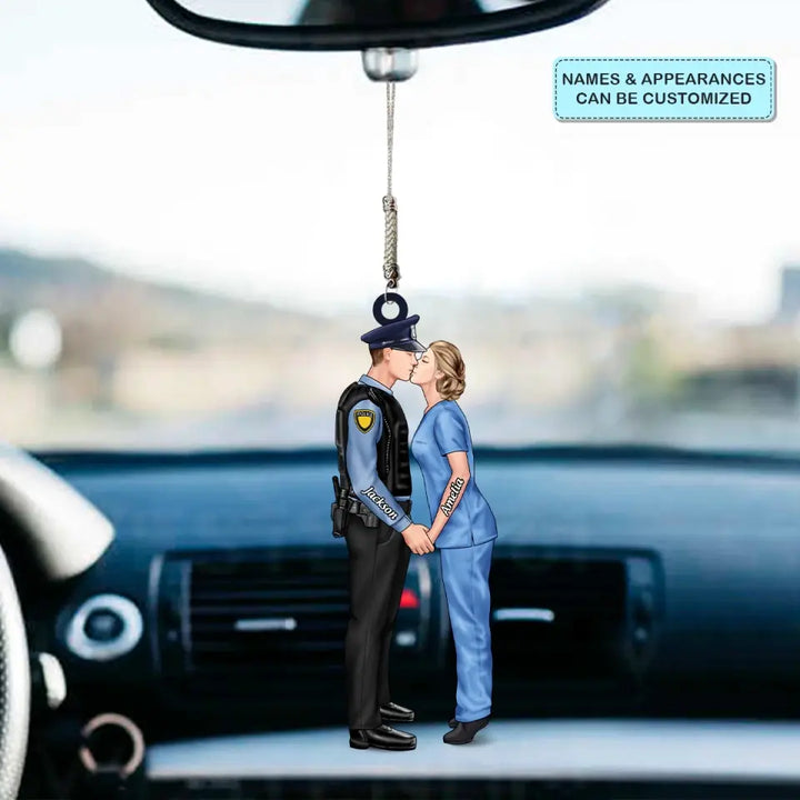 Personalized Custom Car Hanging Ornament - Anniversary, Birthday Gift For Couple - Couple Job Nurse Police Officer Firefighter EMS Military AGCDM046