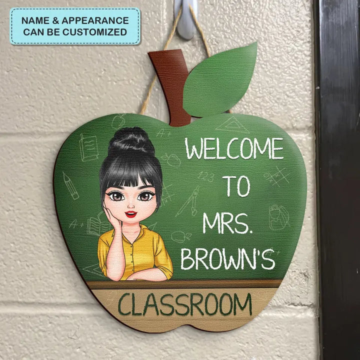 Personalized Custom Door Sign - Teacher's Day, Appreciation Gift For Teacher - Teacher Apple Board