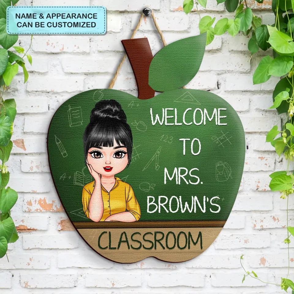 Personalized Custom Door Sign - Teacher's Day, Appreciation Gift For Teacher - Teacher Apple Board