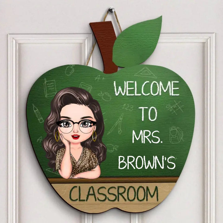 Personalized Custom Door Sign - Teacher's Day, Appreciation Gift For Teacher - Teacher Apple Board