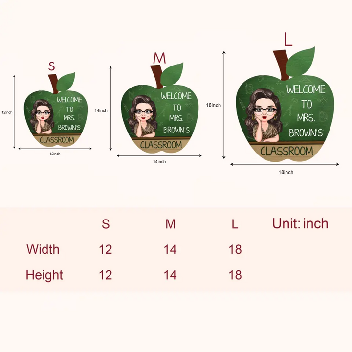 Personalized Custom Door Sign - Teacher's Day, Appreciation Gift For Teacher - Teacher Apple Board