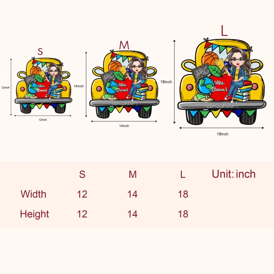 Personalized Custom Door Sign - Teacher's Day, Appreciation Gift For Teacher - Yellow Truck Teacher