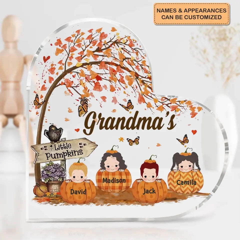 Personalized Custom Heart-shaped Acrylic Plaque - Mother's Day Gift For Mom, Grandma - Grandma's Little Pumpkin