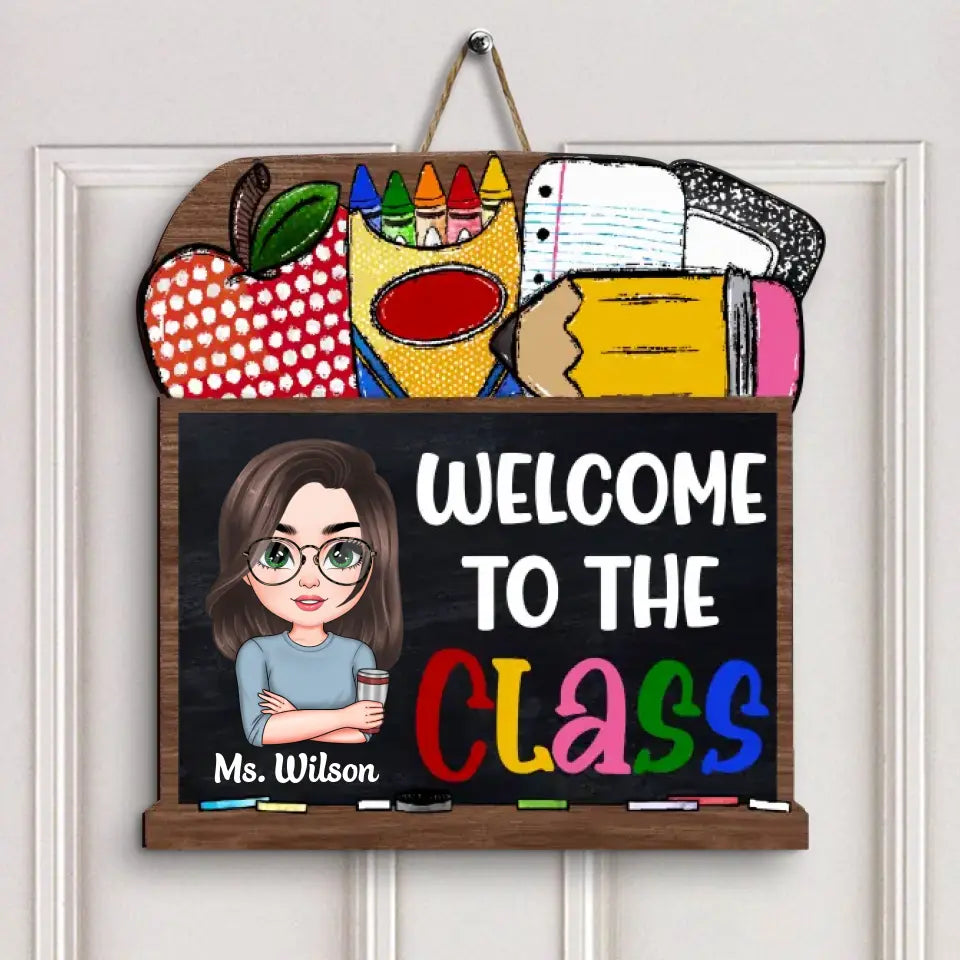 Personalized Custom Door Sign - Teacher's Day, Appreciation Gift For Teacher - Black Board Teacher Door Sign