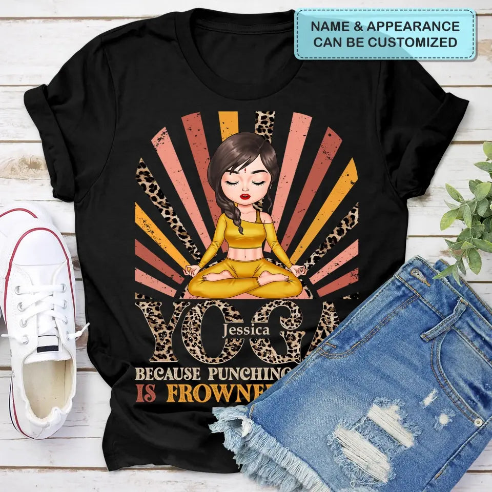 Personalized Custom T-shirt - Birthday Gift For Yoga Lover - Yoga Because Punching People Is Frowned Upon