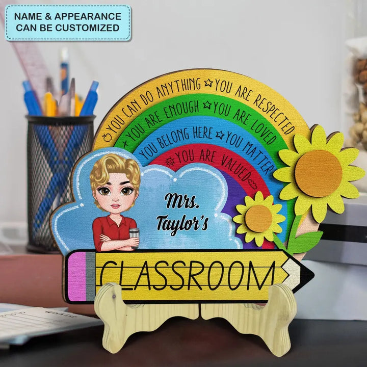 Personalized Custom 1 Layer Wooden Sign - Teacher's Day, Appreciation Gift For Teacher - In This Class Sunflower Door Sign