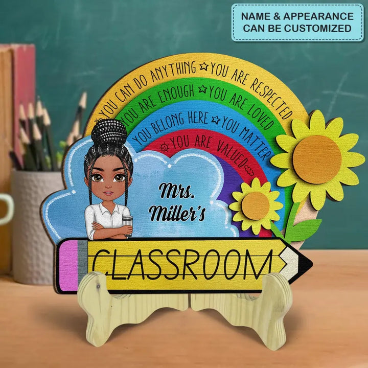 Personalized Custom 1 Layer Wooden Sign - Teacher's Day, Appreciation Gift For Teacher - In This Class Sunflower Door Sign