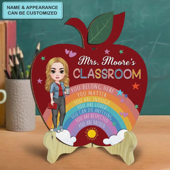 Personalized Custom 1 Layer Wooden Sign - Teacher's Day Gift For Teacher - You Belong Here You Matter