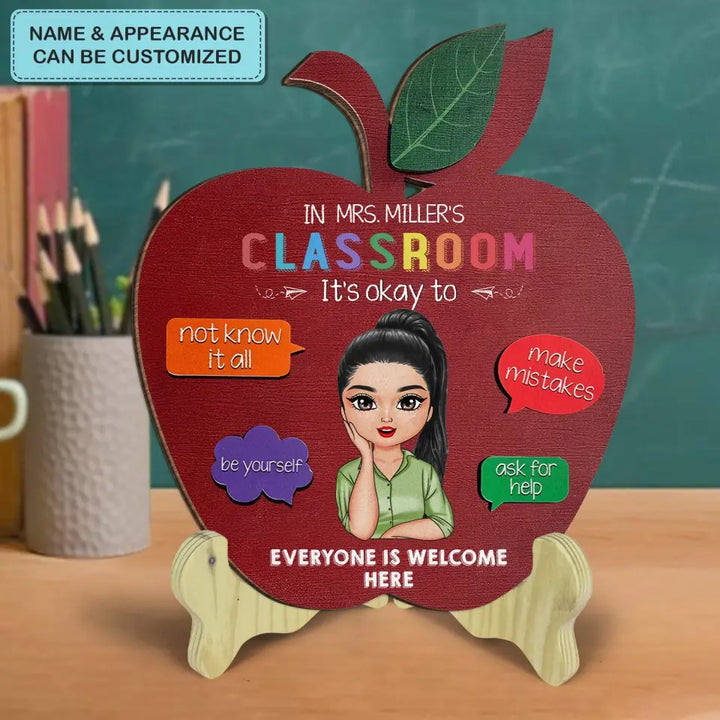 Personalized Custom 1 Layer Wooden Sign - Teacher's Day Gift For Teacher - Teacher Apple