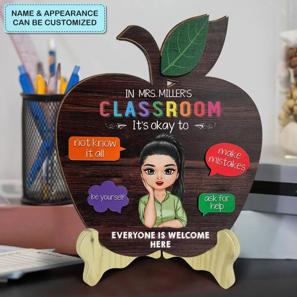 Personalized Custom 1 Layer Wooden Sign - Teacher's Day Gift For Teacher - Teacher Apple