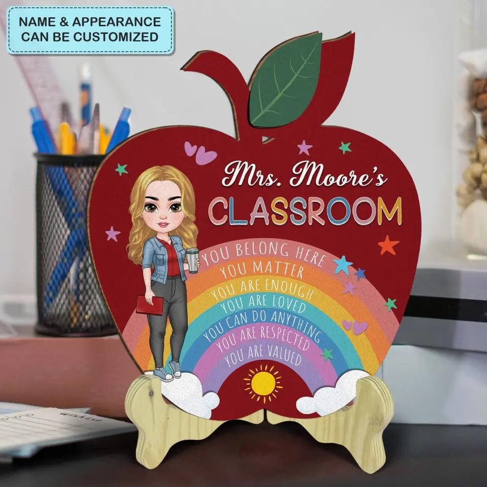 Personalized Custom 1 Layer Wooden Sign - Teacher's Day Gift For Teacher - You Belong Here You Matter