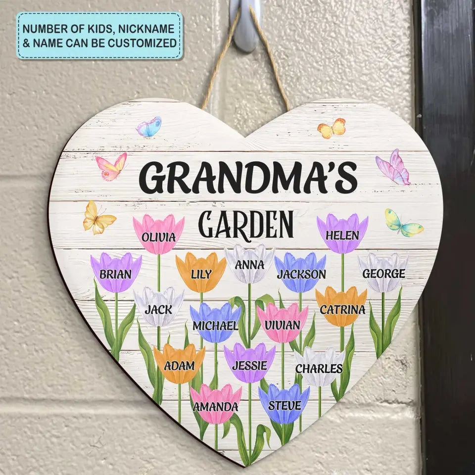 Personalized Custom Door Sign - Mother's Day Gift For Mom, Grandma - Grandma's Garden