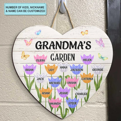 Personalized Custom Door Sign - Mother's Day Gift For Mom, Grandma - Grandma's Garden