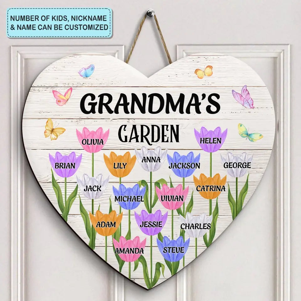 Personalized Custom Door Sign - Mother's Day Gift For Mom, Grandma - Grandma's Garden