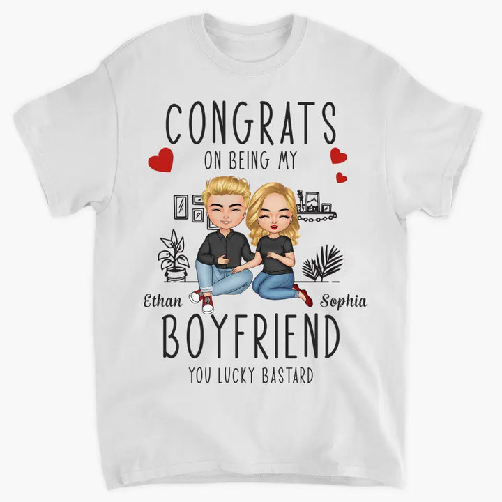 Personalized Custom T-shirt - Anniversary Gift For Couple - Congrats On Being My Boyfriend